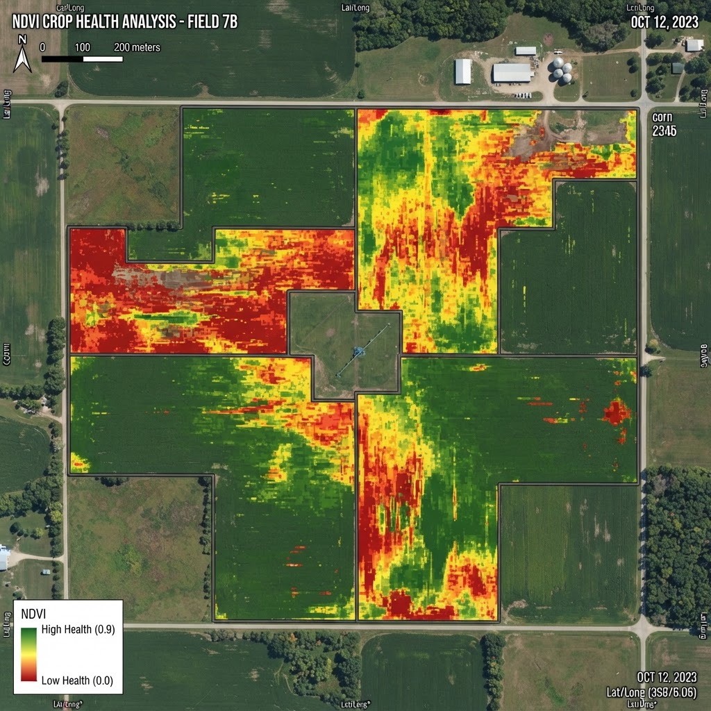 NDVI crop health map showing vegetation index data