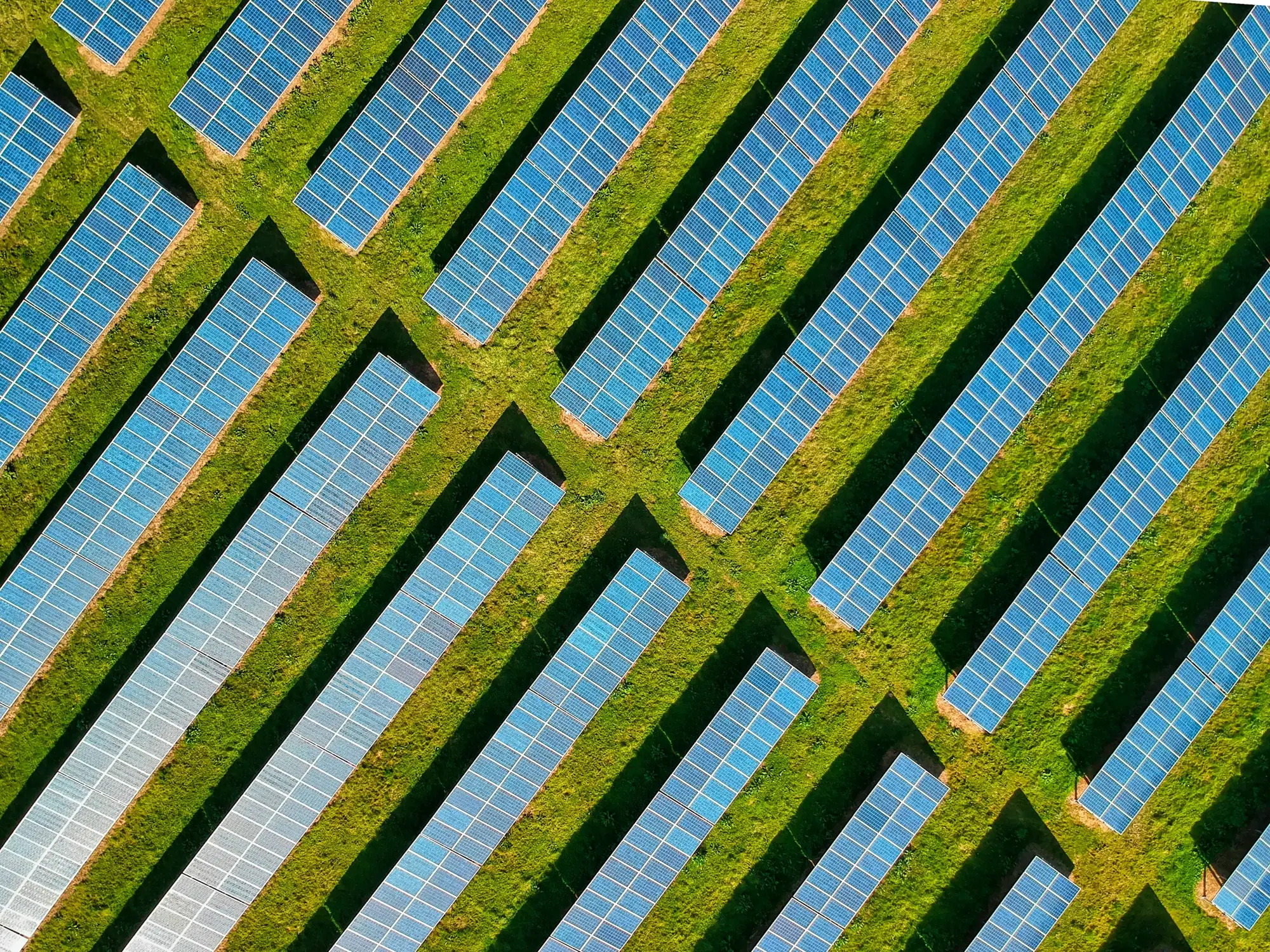 Aerial drone view of solar array