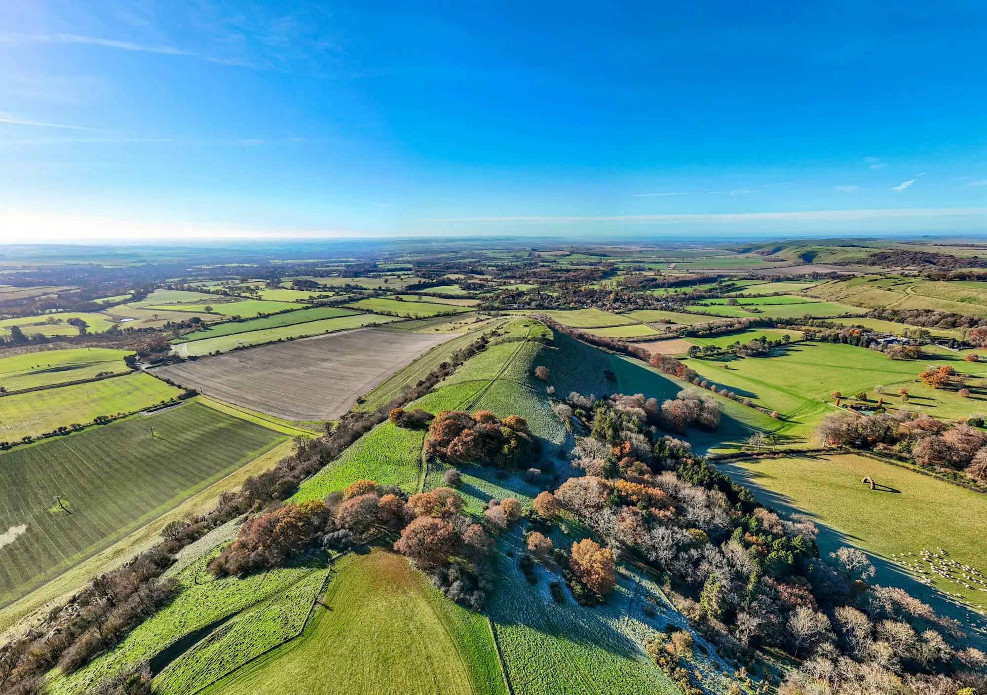 Aerial drone view of farmland near Gloucester