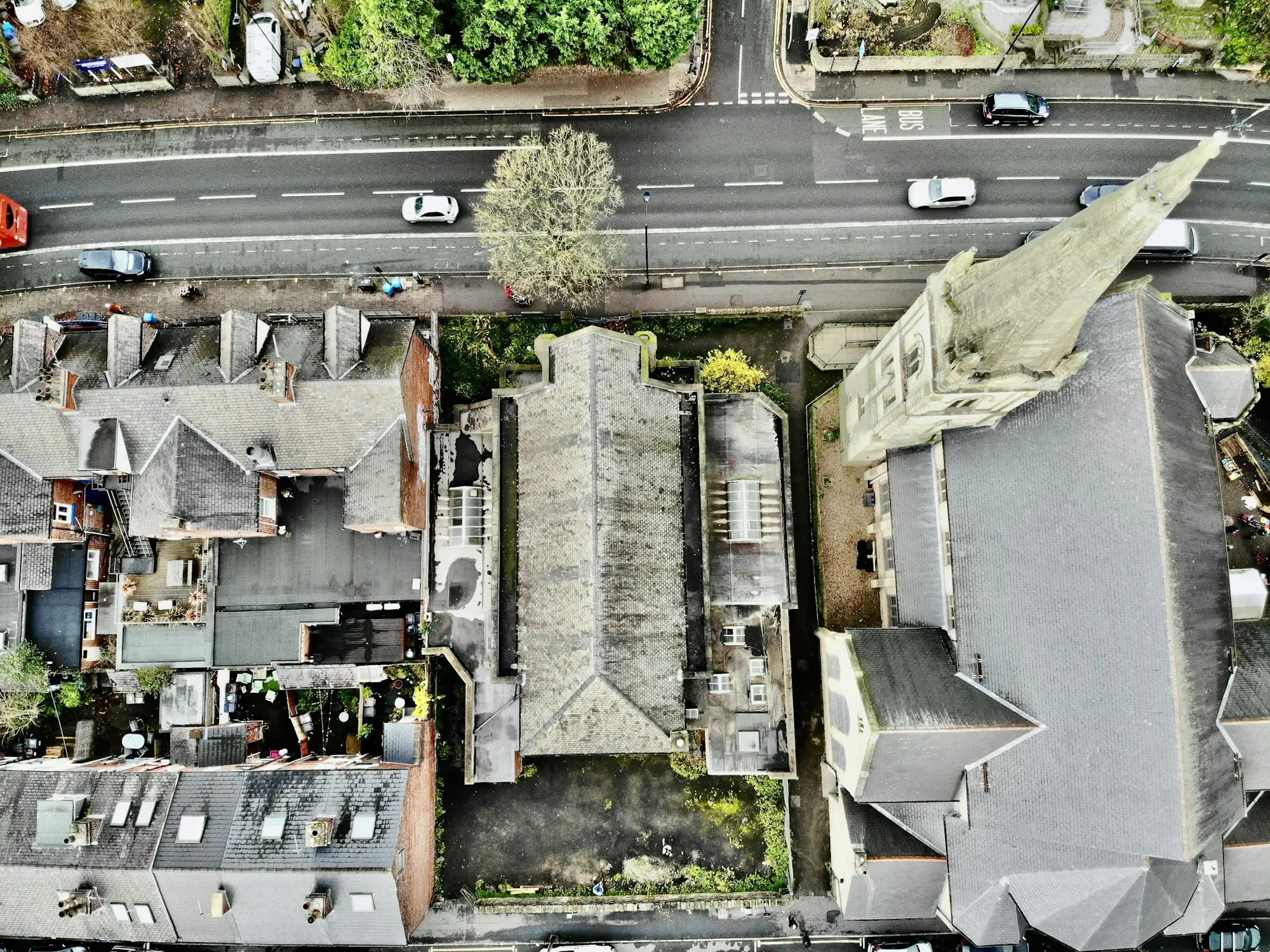 Drone roof inspection of large building